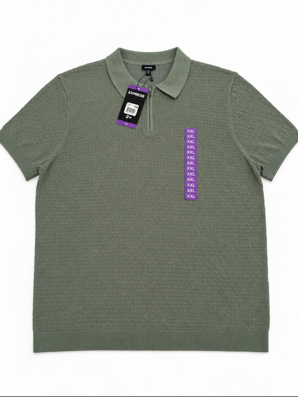Express Men's Olive Green Textured Polo Shirt